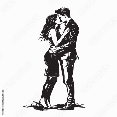 Loving Couple Silhouette Vector Isolated on white Background