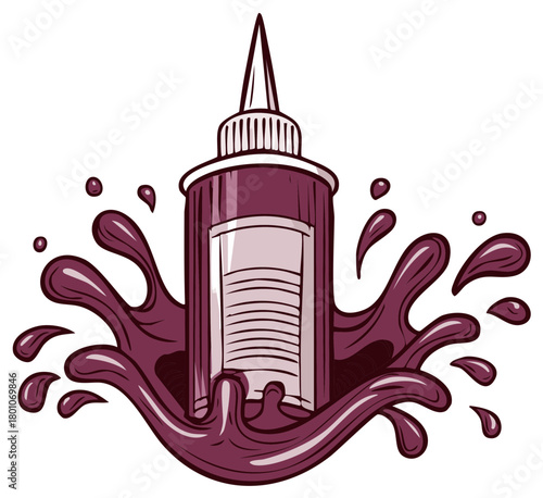 Squirt Bottle with a Plum Color Splash, Flavorful Sauce Container, Tasteful Sweet Condiment, Fun Dessert