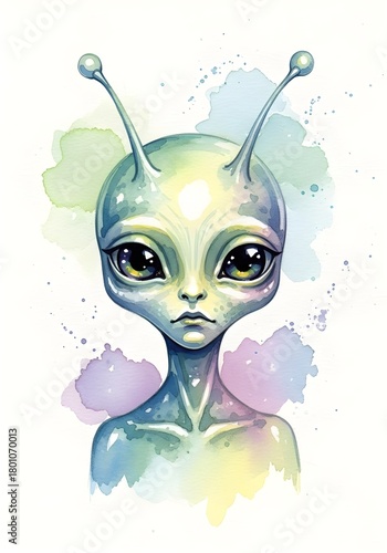 Watercolor portrait of alien