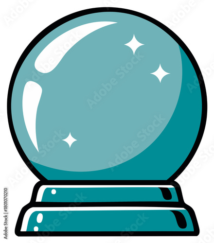 Stylized fortune teller crystal ball with sparkles and a stand