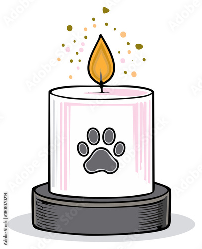 Cute Candle with Paw Print and Glowing Flame for Pet Remembrance Decoration