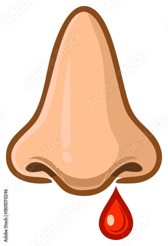 Vector illustration of a human nose with a nosebleed and dripping blood