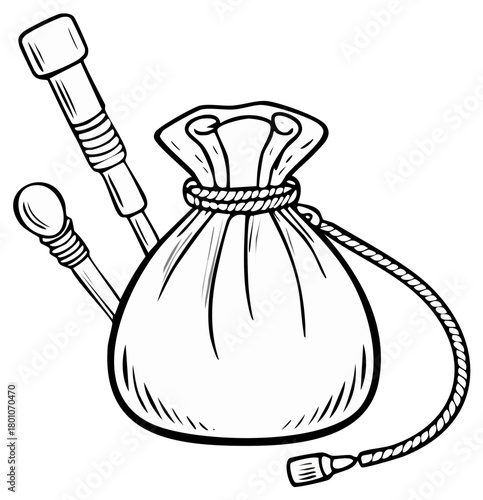 Mystic Pouch with Elixir Bottles and Tassel: Alchemist Tools, Magic Essentials, Vector Illustration