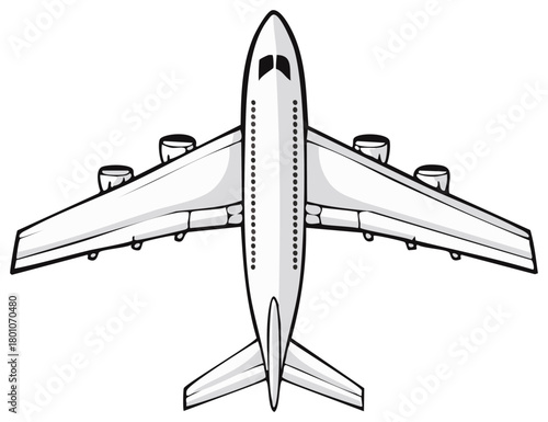 Overhead Plane View: Commercial Aircraft Illustration for Aviation or Travel Concepts