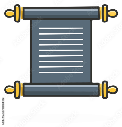 Stylized medieval scroll with text and golden rollers