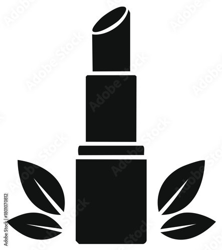 Natural organic lipstick silhouette with leaves, clean beauty cosmetic icon