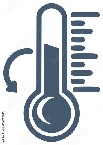 Thermometer with arrow graphic. Temperature gauge indicating rise or fall.