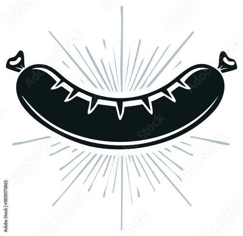 Stylized Black Sausage with Radiating Lines Icon