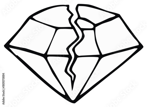 Broken diamond gemstone graphic design in black outline on a white background