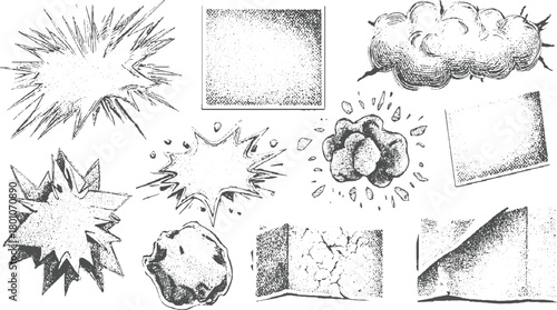 Collection of comic book style explosion and texture elements vector
