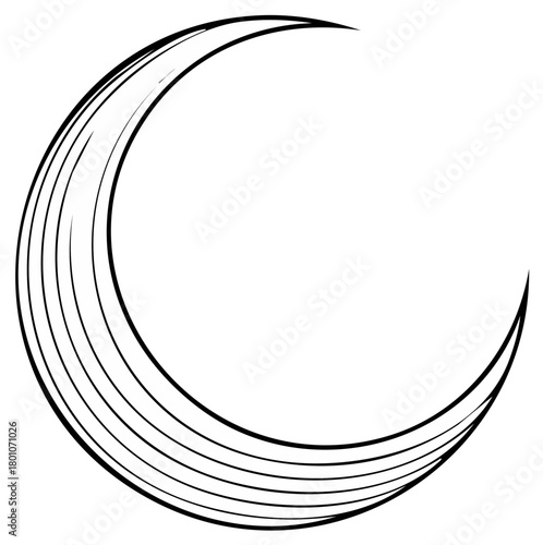 Crescent moon illustration black line art on white background