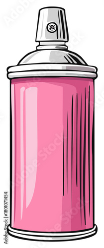 Pink spray paint can illustration, comic style vector, isolated