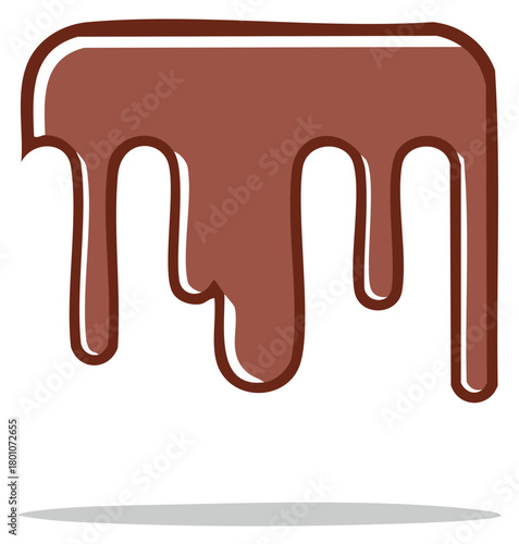 Chocolate Drip Illustration: Dripping Dessert Topping with Brown Stroke Border and Minimal Shadow.