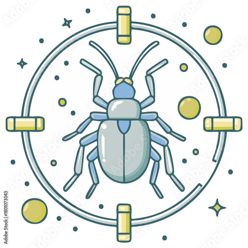 Software bug detection concept with an insect in a target scope vector illustration