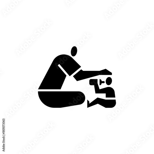 Baby drinking milk glyph icon. Baby bonding illustration.