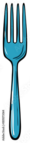 Stylized turquoise blue dining fork with four tines a vibrant kitchen utensil illustration