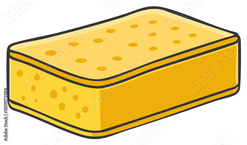 Bright yellow rectangular cheese block with dark outline and circular holes