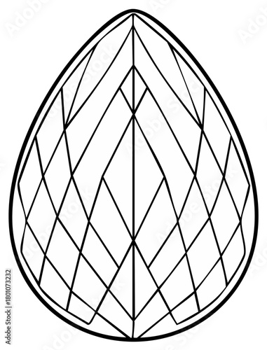 Simple elegant black outline drawing of a brilliant cut pear shaped gemstone jewel