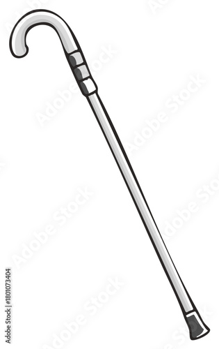 Silver cane, walking stick, illustration, mobility aid, healthcare, disability, support tool, assistance.