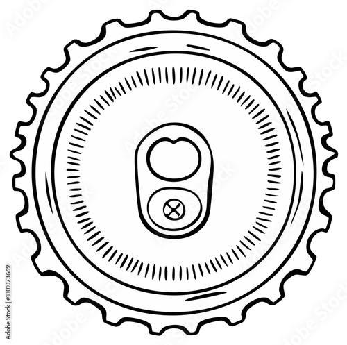 Top view close up illustration of a beverage can pull tab and cap edge