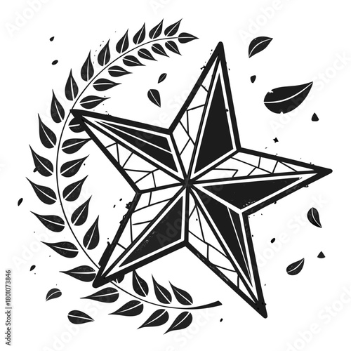 Nautical star with laurel wreath isolated on for design