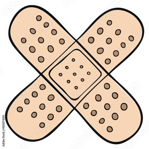 Simple cartoon illustration of two crossed adhesive bandages forming an X shape medical icon