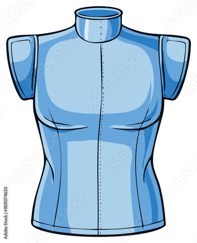 Illustrated blue dress form mannequin torso for fashion design. Tailors dummy for sewing and dressmaking.