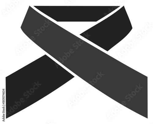 Somber black ribbon loops forming a remembrance symbol, grief and support concept for loss and awareness displayed simply on white