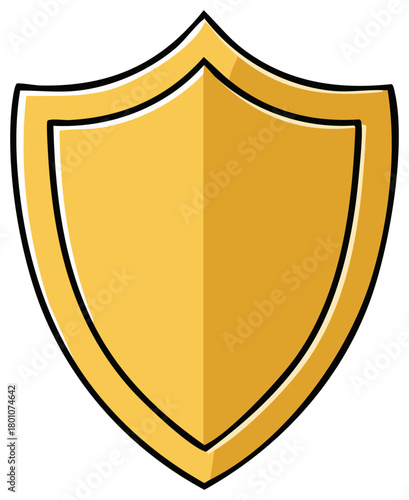 Golden shield with dark outline, simple vector graphic, golden defense emblem for protection