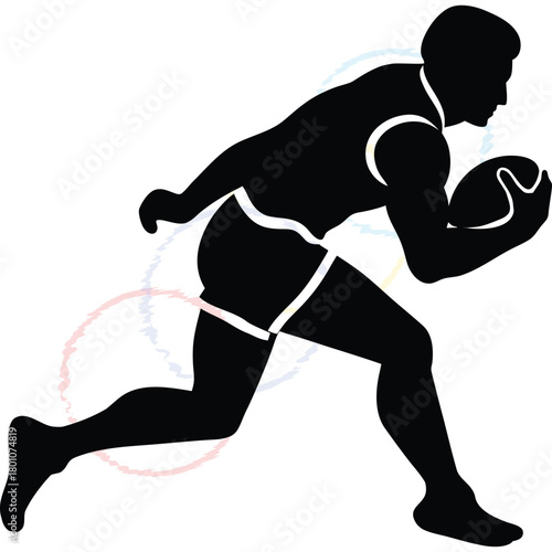 Dynamic Rugby Player Running Action Silhouette Vector Sport Design for Competition