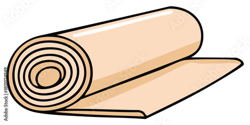 Beige Roll of Material Unrolling Graphic Vector Illustration
