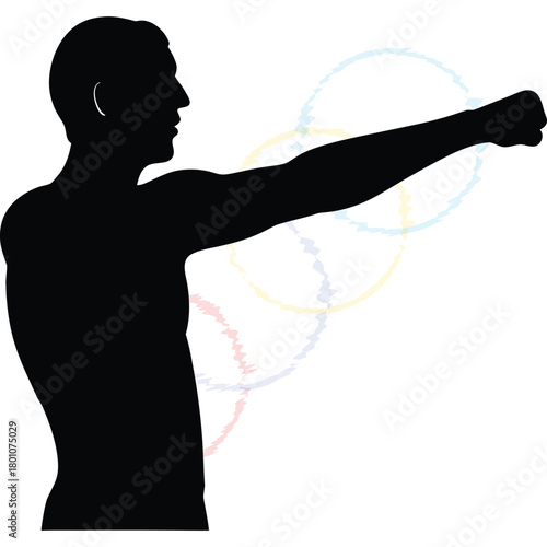 Athletic Man Silhouette Delivering a Determined Punch for Training and Fitness