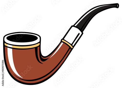 Classic Briar Tobacco Pipe with Black Mouthpiece and White Band