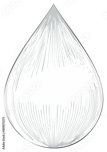 Isolated hand drawn water drop or teardrop in an engraved sketch style