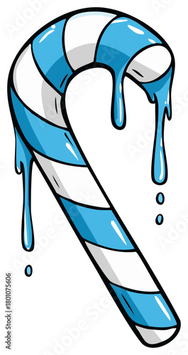 Cartoon Candy Cane Meltdown Striped Blue and White Holiday Treat Dripping