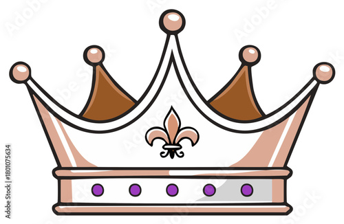 Decorative cartoon crown illustration with fleur de lis, royal symbol and regal design for fantasy kingdoms