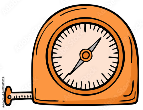 Cartoon Orange Tape Measure With Compass Dial For Measurement And Navigation