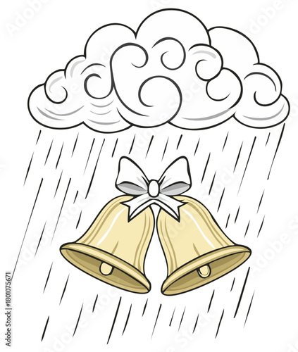 Wedding bells and rain falling from a cloud illustration showing an overcast day