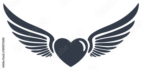 Heart with Wings Silhouette Symbol Of Love and Freedom Vector Illustration