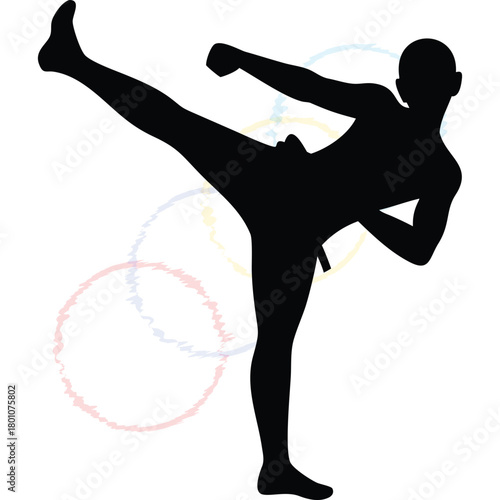 Dynamic Martial Arts Kick Silhouette for Sport Training and Self-Defense Discipline