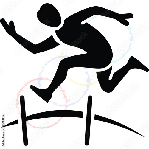 Athlete jumping over a hurdle