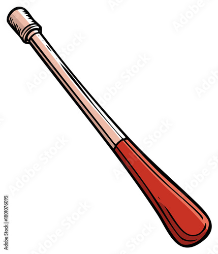 Cartoon illustration of a tool with a red handle and metal rod for maintenance or repair