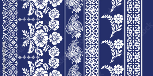 floral pattern vintage ethnic modern embroidery  flower motif branches leaves wallpaper seamless background border.	
