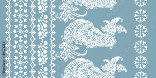 floral pattern vintage ethnic modern embroidery  flower motif branches leaves wallpaper seamless background border.	
