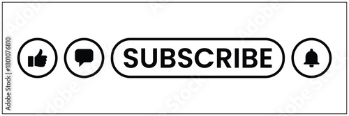 subscribe button with like, comment, and bell icons for social media platforms. Ideal for YouTube, channel promotion