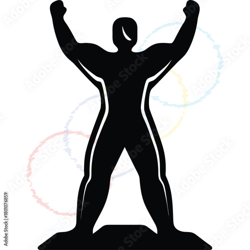 Dynamic Silhouette of a Victorious Champion Celebrating Success and Achievement with Arms Raised in Triumph