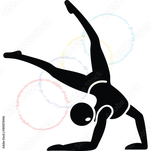 Black Silhouette of a Gymnast Performing Acrobatics, a Powerful Athlete Icon for Sports and Fitness Design