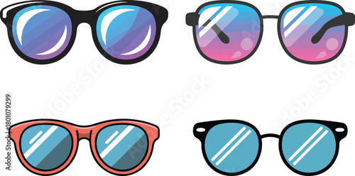 Assortment of Four Stylish Sunglasses with Colorful Lenses