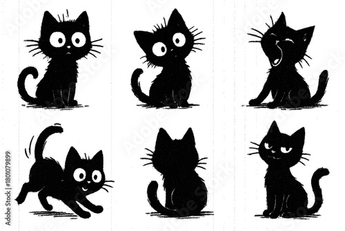 Cat silhouette collection - Playing cat set, black cat - vector