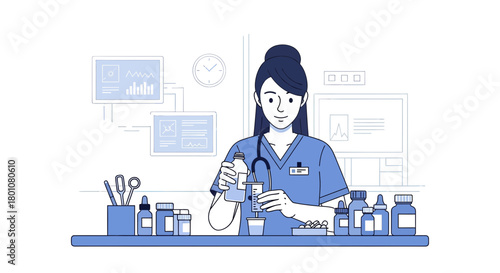 Medical Professional Preparing Medication for a Patient in a Modern Laboratory Setting